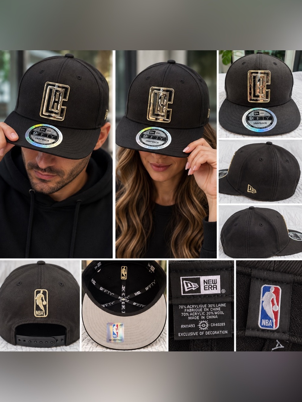 New Era NBA 9FIFTY Ultra Metallic Black Snapback Hat Metal Logo Gold Accent